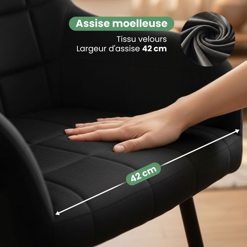 Lot De 2 Chaises Rembourrées à Surpiqûres Carrées Luxano Noir Pieds Noirs