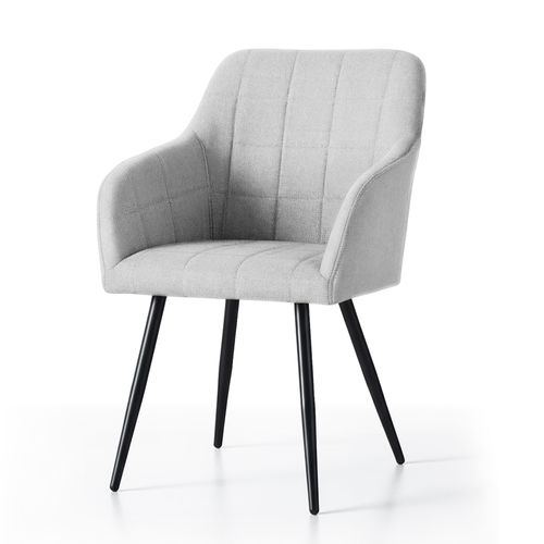 Lot De 2 Chaises Rembourrées à Surpiqûres Carrées Luxano Gris Clair Pieds Noirs Tissu Lumos