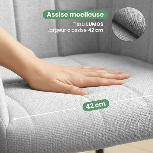 Lot De 2 Chaises Rembourrées à Surpiqûres Carrées Luxano Gris Clair Pieds Noirs Tissu Lumos