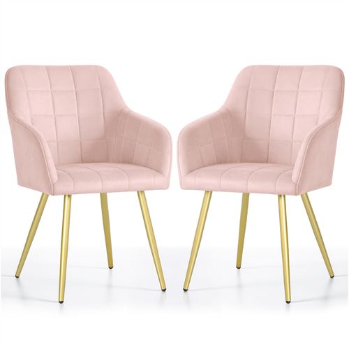 Lot De 2 Chaises Rembourrées à Surpiqûres Carrées Luxano Rose Poudré Pieds Dorés