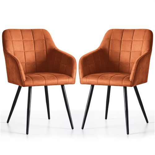 Lot De 2 Chaises Rembourrées à Surpiqûres Carrées Luxano Cuivre Pieds Noirs