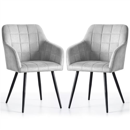 Lot De 2 Chaises Rembourrées à Surpiqûres Carrées Luxano Gris Pieds Noirs