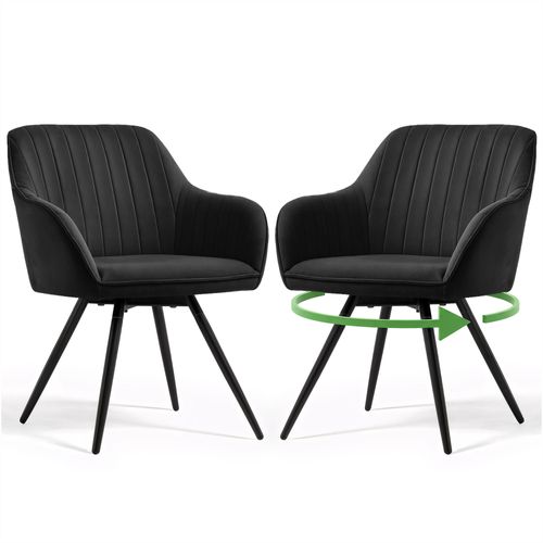 Lot De 2 Chaises Pivotantes En Velours à Surpiqûres Turno Noir Pieds Noirs