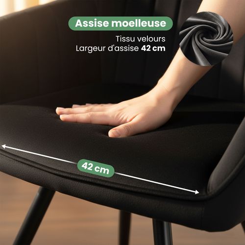 Lot De 2 Chaises Pivotantes En Velours à Surpiqûres Turno Noir Pieds Noirs