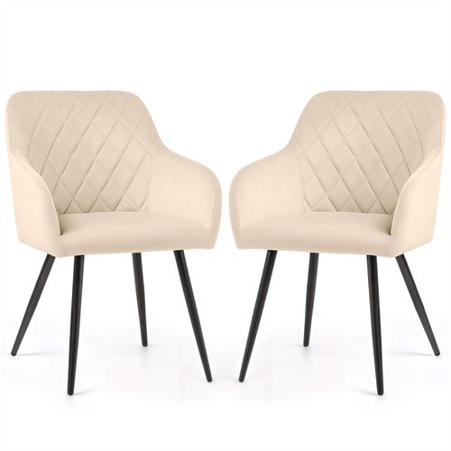 Lot De 2 Chaises En Velours Matelassées En Losanges Velto Beige Pieds Noirs