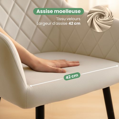 Lot De 2 Chaises En Velours Matelassées En Losanges Velto Beige Pieds Noirs