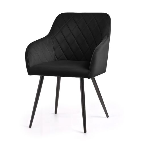 Lot De 2 Chaises En Velours Matelassées En Losanges Velto Noir Pieds Noirs