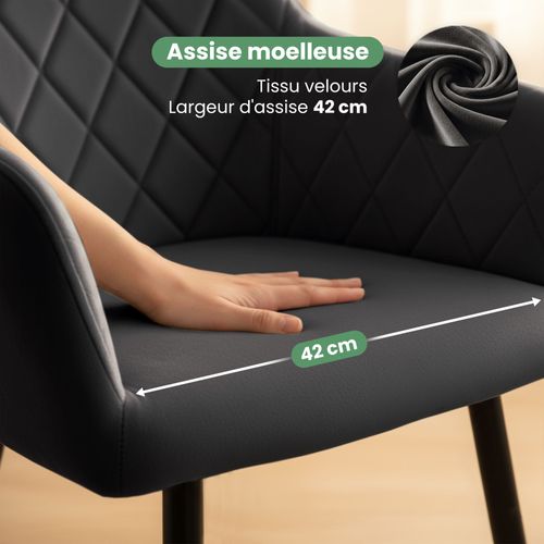 Lot De 2 Chaises En Velours Matelassées En Losanges Velto Noir Pieds Noirs