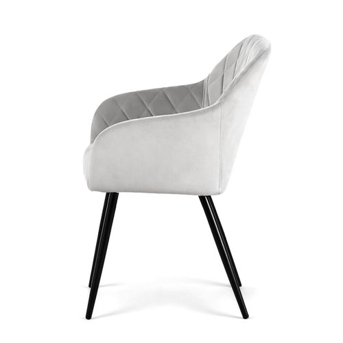 Lot De 2 Chaises En Velours Matelassées En Losanges Velto Gris Pieds Noirs