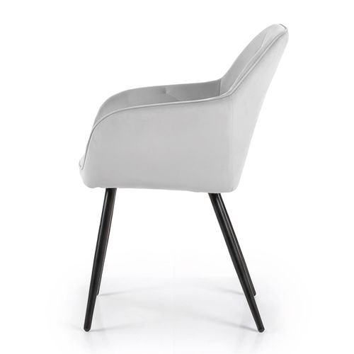 Lot De 6 Chaises En Velours Matelassées Diamante Gris Pieds Noirs