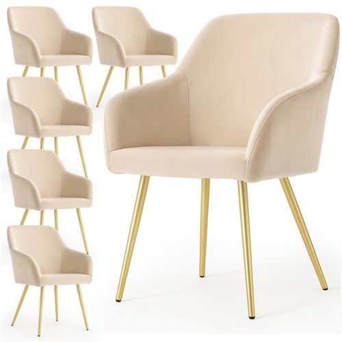 Lot De 6 Chaises En Velours Lisses Estelle Beige Pieds Dorés
