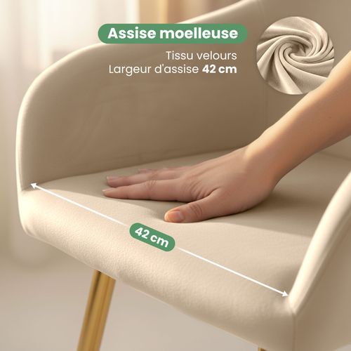 Lot De 6 Chaises En Velours Lisses Estelle Beige Pieds Dorés
