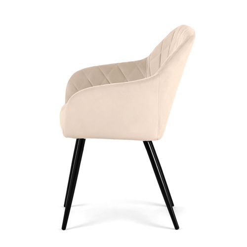 Lot De 6 Chaises En Velours Matelassées En Losanges Velto Beige Pieds Noirs