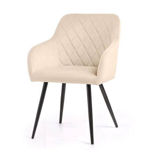 Lot De 6 Chaises En Velours Matelassées En Losanges Velto Beige Pieds Noirs