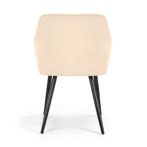 Lot De 6 Chaises En Velours Matelassées En Losanges Velto Beige Pieds Noirs