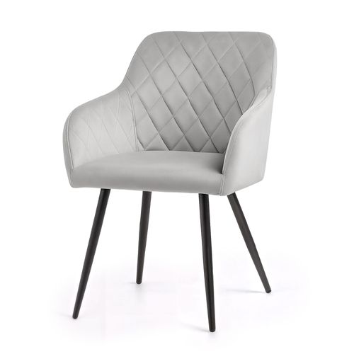 Lot De 6 Chaises En Velours Matelassées En Losanges Velto Gris Pieds Noirs