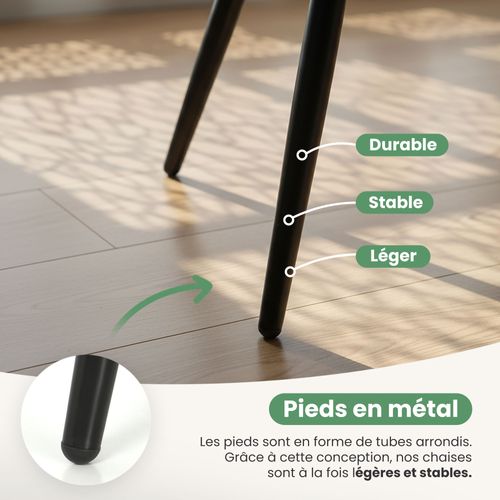 Lot De 6 Chaises En Velours Matelassées En Losanges Velto Gris Pieds Noirs