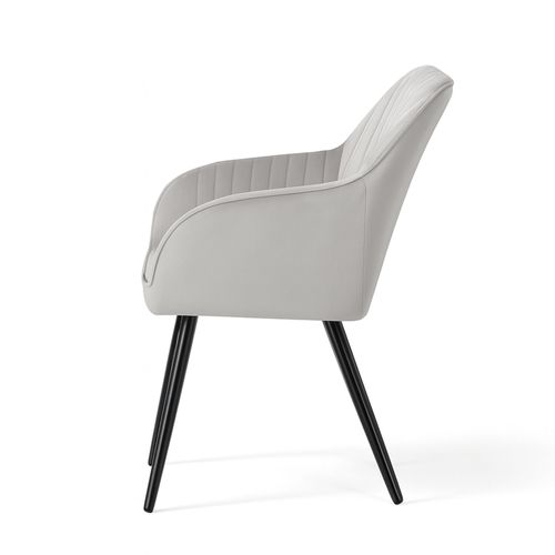 Lot De 6 Chaises En Velours à Surpiqûres Florence Gris Pieds Noirs