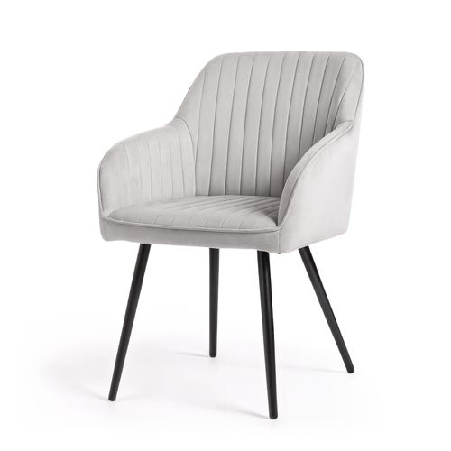 Lot De 6 Chaises En Velours à Surpiqûres Florence Gris Pieds Noirs