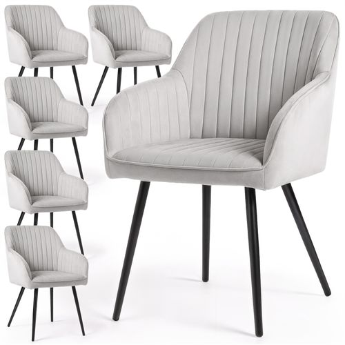 Lot De 6 Chaises En Velours à Surpiqûres Florence Gris Pieds Noirs