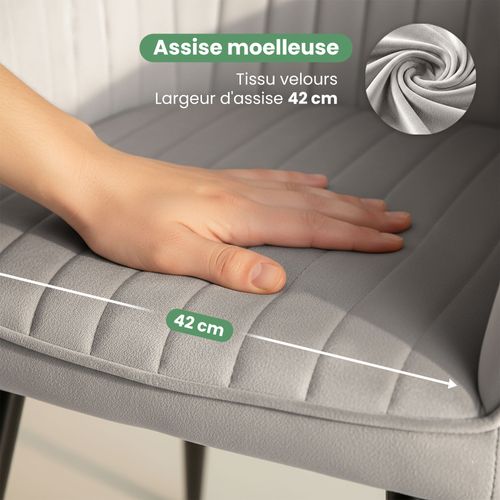 Lot De 6 Chaises En Velours à Surpiqûres Florence Gris Pieds Noirs