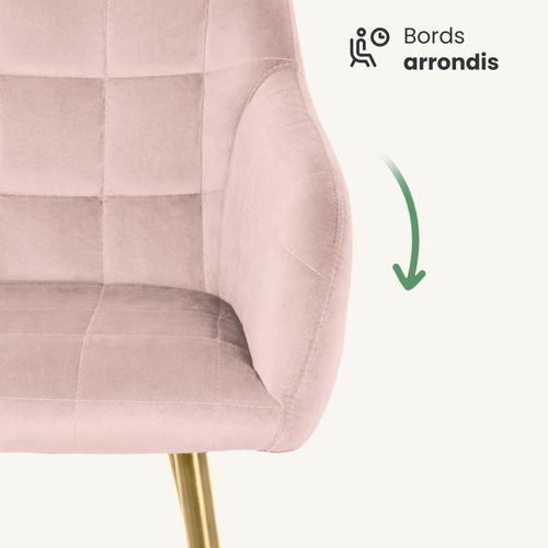 Lot De 4 Chaises Rembourrées à Surpiqûres Carrées Luxano Rose Poudré Pieds Dorés