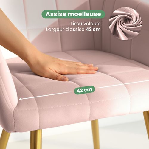 Lot De 4 Chaises Rembourrées à Surpiqûres Carrées Luxano Rose Poudré Pieds Dorés