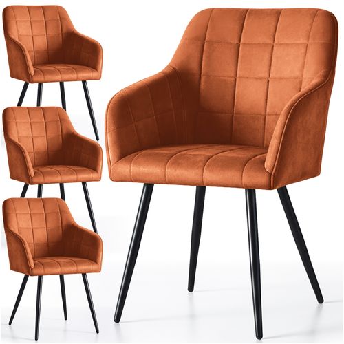 Lot De 4 Chaises Rembourrées à Surpiqûres Carrées Luxano Cuivre Pieds Noirs