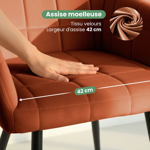 Lot De 4 Chaises Rembourrées à Surpiqûres Carrées Luxano Cuivre Pieds Noirs