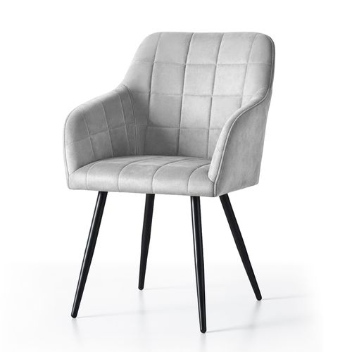 Lot De 4 Chaises Rembourrées à Surpiqûres Carrées Luxano Gris Pieds Noirs