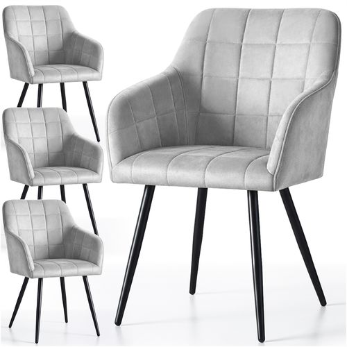 Lot De 4 Chaises Rembourrées à Surpiqûres Carrées Luxano Gris Pieds Noirs