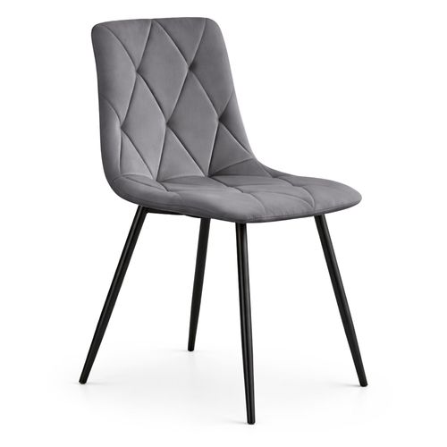 Chaise En Velours Matelassée Milo Graphite Foncé Pieds Noirs