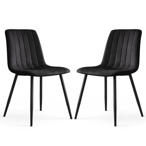 Lot De 2 Chaises En Velours Matelassées Livo Noires Pieds Noirs