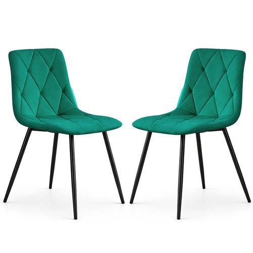 Lot De 2 Chaises En Velours Matelassées Milo Vert Bouteille Pieds Noirs