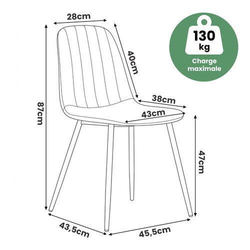 Lot De 2 Chaises En Velours Matelassées Lumo Graphite Foncé Pieds Noirs