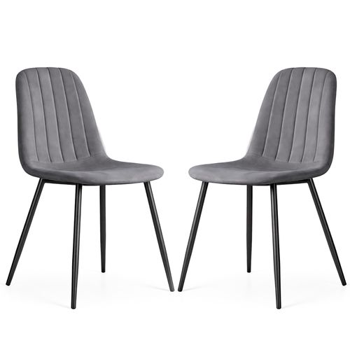 Lot De 2 Chaises En Velours Matelassées Lumo Graphite Foncé Pieds Noirs