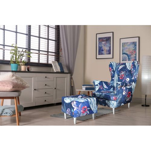 Fauteuil Uszak En Velours, à Motifs Végétaux Multicolores