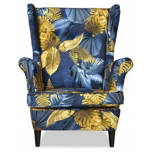 Fauteuil à Oreilles Ari Print, Style Scandinave — Imprimé De Feuilles De Monstera Dorées