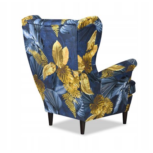 Fauteuil à Oreilles Ari Print, Style Scandinave — Imprimé De Feuilles De Monstera Dorées