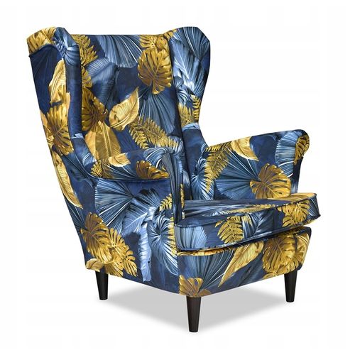 Fauteuil à Oreilles Ari Print, Style Scandinave — Imprimé De Feuilles De Monstera Dorées