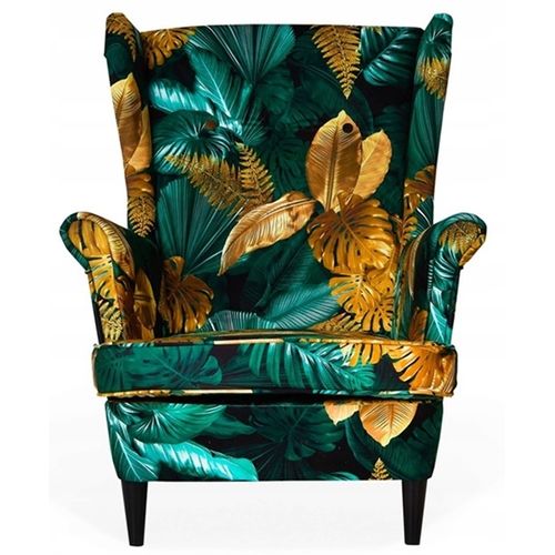 Fauteuil à Oreilles Ari Print, Style Scandinave — Motif De Feuilles De Monstera Tropicales