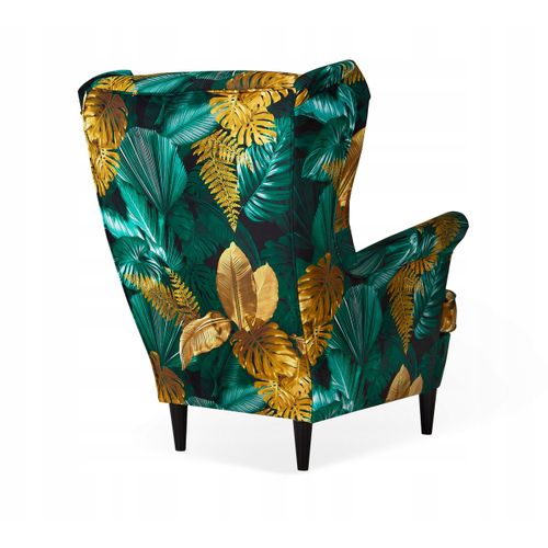 Fauteuil à Oreilles Ari Print, Style Scandinave — Motif De Feuilles De Monstera Tropicales
