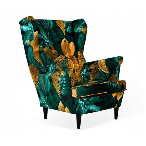 Fauteuil à Oreilles Ari Print, Style Scandinave — Motif De Feuilles De Monstera Tropicales