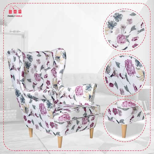 Fauteuil à Oreilles Ari Print Scandinave Velours à Motif Floral