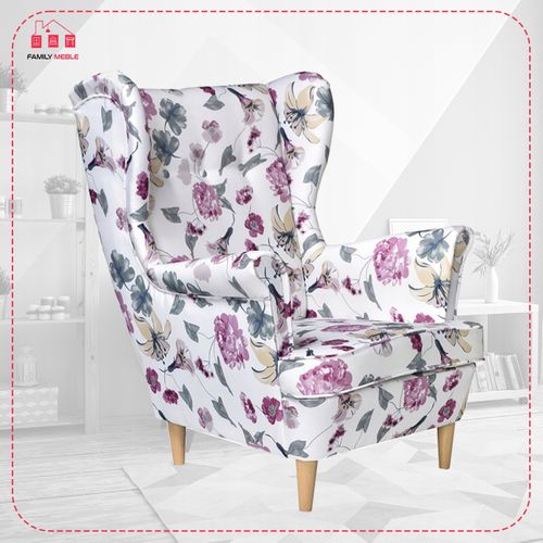 Fauteuil à Oreilles Ari Print Scandinave Velours à Motif Floral