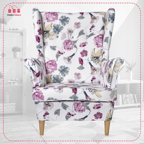 Fauteuil à Oreilles Ari Print Scandinave Velours à Motif Floral