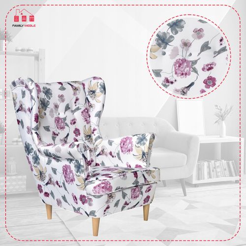 Fauteuil à Oreilles Ari Print Scandinave Velours à Motif Floral