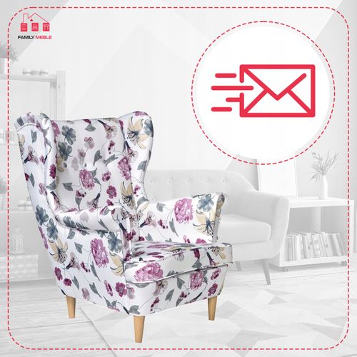 Fauteuil à Oreilles Ari Print Scandinave Velours à Motif Floral