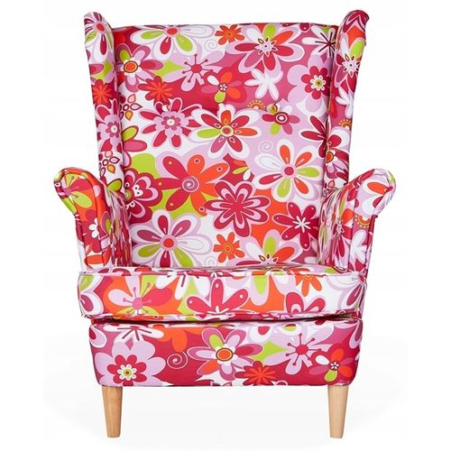 Fauteuil à Oreilles Scandinave Ari Print — Grandes Fleurs Fuchsia Et Lilas