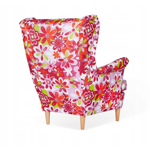 Fauteuil à Oreilles Scandinave Ari Print — Grandes Fleurs Fuchsia Et Lilas